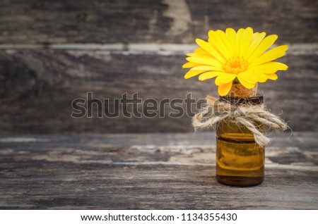 Calendula flower essential oil. Naturopathy. Herbal medicine.