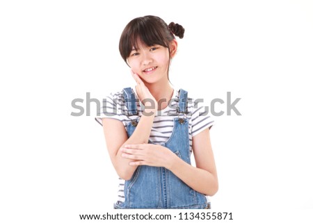 Young friendly Asian Girl isolated on white background.