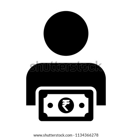 Revenue icon vector male user person profile avatar with Rupee sign currency money symbol for banking and finance business in flat color glyph pictogram 
illustration
