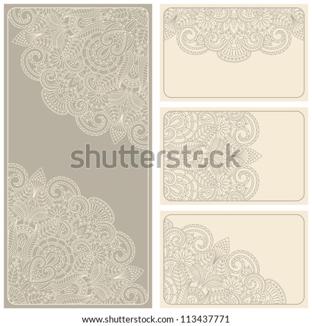 Vector vintage invitation card set with lace pattern.