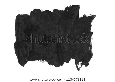 Black brush strokes on white paper isolated. Black brush strokes oil paints on white paper. Isolated on white background. Abstract creative white black background
