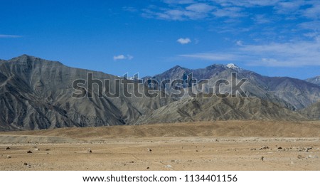 Mountain scenery at summer day in Ladakh, India. Ladakh is the highest plateau in state of Jammu & Kashmir with much of it being over 3000m.