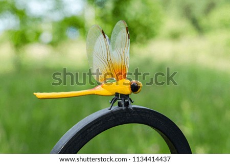 yellow dragonfly toy in the nature