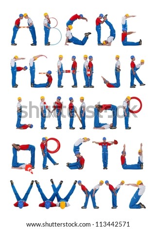 Builders forming the alphabet