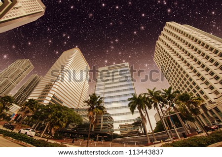 Stars above Miami skyscrapers - Florida