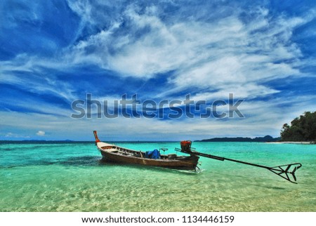 Long tail boat with blue sky