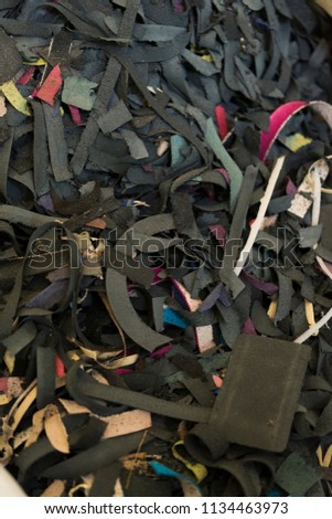Close up of Scrap Leather waiting for recycling