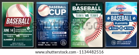 Baseball Poster Set Vector. Design For Sport Bar Promotion. Base. Baseball Ball. Modern Tournament. Sport Game Event Announcement. Flyer, Banner Advertising. Template Illustration