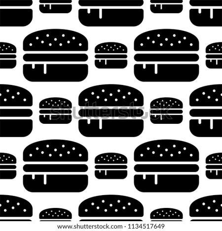 Burger Icon Seamless Pattern, Fast Food Burger Vector Art Illustration