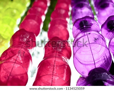 DIY colourful plastic bottles decorations.Plastic bottles partition wall.
