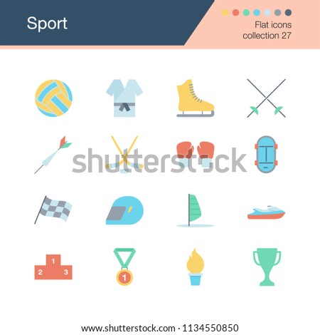Sport icons. Flat design collection 27. For presentation, graphic design, mobile application, web design, infographics. Vector illustration.