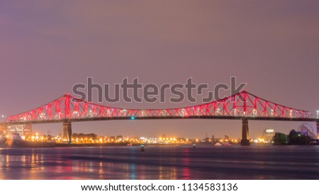 Long exposure shot of Jacques Cartier Bridge Illumination in Montreal, Quebec, Canada