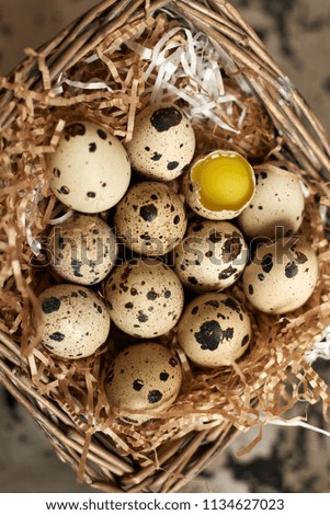 Raw quail eggs. Protein diet. Healthy diet.