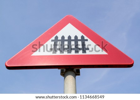 Level Crossing With Barrier Or Gate Ahead Road Sign Stock Photos And Images Avopix Com