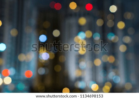 Abstract urban night light bokeh background, Blurred Photo, city light at night view.