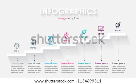 Minimal Infographic label design with icons and 7 options or steps. Infographics for business concept. Can be used for presentations banner, workflow layout, process diagram, flow chart, info graph Royalty-Free Stock Photo #1134699311