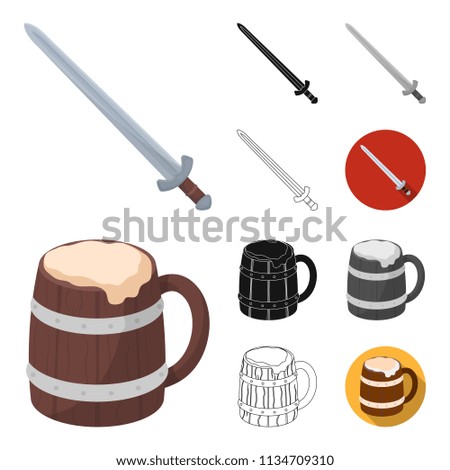 Vikings and attributes cartoon,black,flat,monochrome,outline icons in set collection for design.Old Norse Warrior vector symbol stock web illustration.