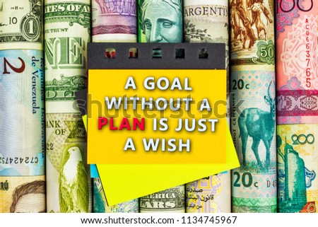 Stock photo word writing text a goal without a plan is just a wish business concept for action planning strategy on paper money background.