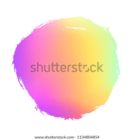 Grunge stain. Holographic. Rainbow colors. Ink splash. Isolated backdrop for text or logo. Liquid stain. Watercolor paint stroke. Holography. Place for text. Design element.