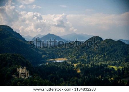 German Bavarian and Swiss landscape as viewed from Ludwig II of Bavaria's Neuschwanstein Castle 