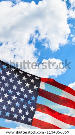 American flag on blue sky. Memorial day. Nature background