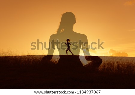 Healthy mind body and spirit. Wellness and health concept. Double exposure. Royalty-Free Stock Photo #1134937067