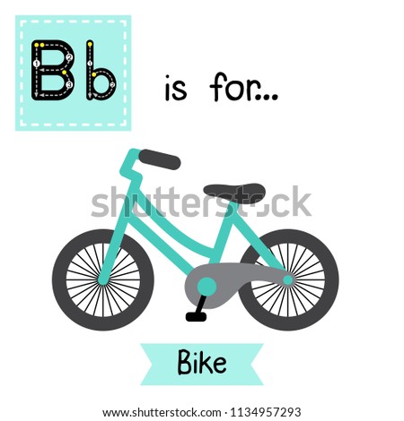 Letter B cute children colorful transportations ABC alphabet tracing flashcard of Bike for kids learning English vocabulary Vector Illustration.