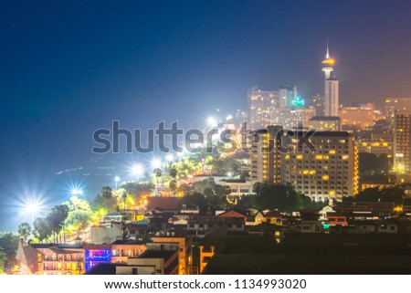View of Pattaya city  at night Thailand
