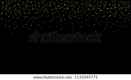 Golden confetti background, golden glitters stars. Festive holiday background