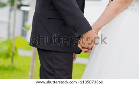 hand together love couple, romantic and happy concept, wedding couple, groom and bride hand
