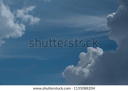 Cloud and sky blue or azure sky. It is bright white background. Everything lies above surface atmosphere outer space is sky. Cloud is aerosol comprising visible mass of liquid droplets frozen in air.