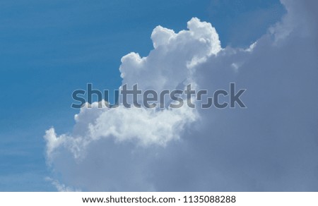 Cloud and sky blue or azure sky. It is bright white background. Everything lies above surface atmosphere outer space is sky. Cloud is aerosol comprising visible mass of liquid droplets frozen in air.