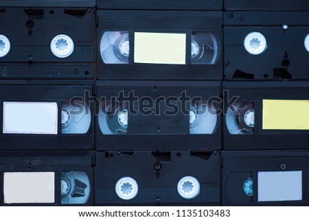 Wall from bricks in the form of VHS videotapes