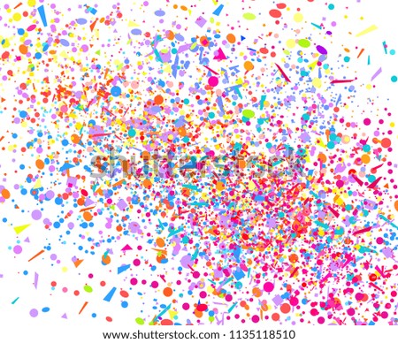 Explosion. Firework. Texture with random geometric elements on white. Holiday background with confetti. Pattern for design. Print for banners, posters and textiles. Greeting cards. Festive backdrop