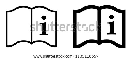 Simple "read instructions" icon. Letter i on page of a book, 2 different stroke weights versions. Royalty-Free Stock Photo #1135118669