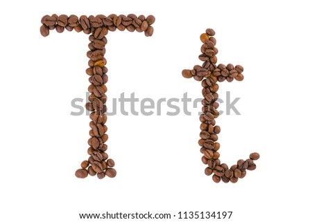 Coffee alphabet letter on white