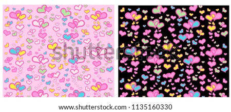 Set of  Heart with pink, green, yellow on pink and black background, Background for banner, Valentine's Day design, Love concept, greeting card, postcard, wedding invitation