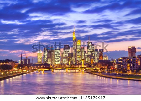 beautiful cityscape of Frankfurt am Main city in Germany. night scene
