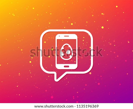 Dinosaur egg icon. Smartphone device symbol. Dino egg concept. Soft color gradient background. Speech bubble with flat icon. Vector