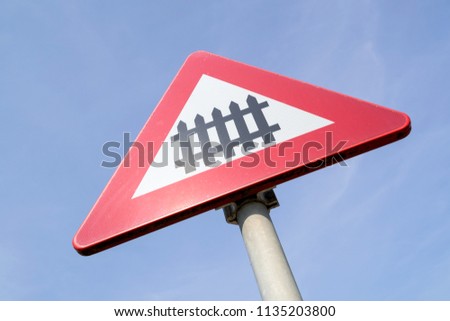 Level Crossing With Barrier Or Gate Ahead Road Sign Stock Photos And Images Avopix Com