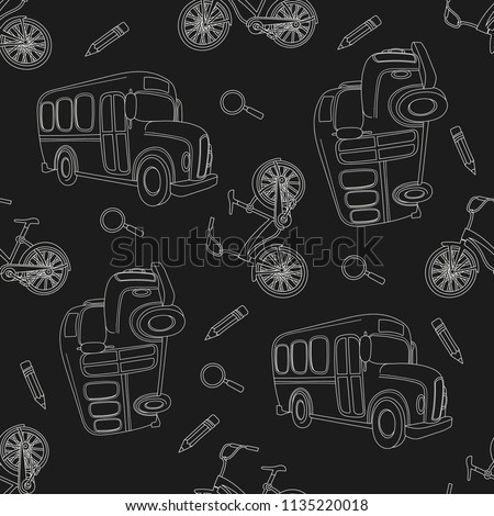 School Seamless Pattern Vector Illustration SCHOOL BUS AND BIKE Paper for Birthday and Party, Wall Decorations, Scrapbooking, Baby Book, Photo Albums and Card Print
