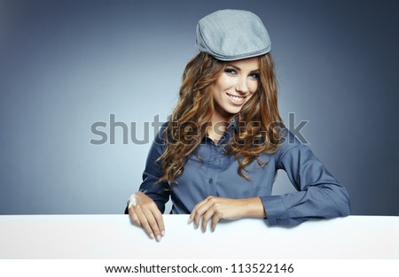 Autumn woman with publicity board