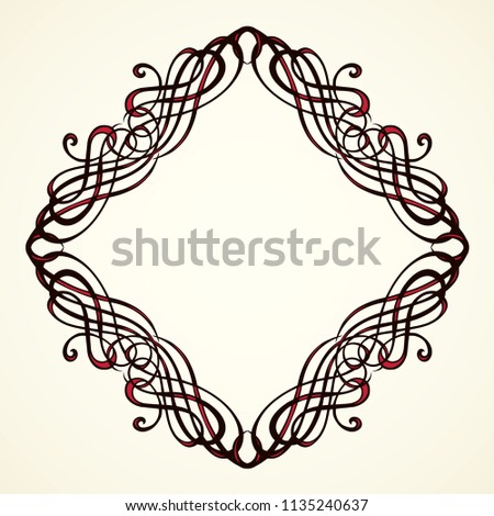 Old cute romantic book ribbon bow swirly tag swoosh element isolated on white paper card backdrop. Freehand black ink pen outline drawn curly corner sketchy in artistic rustic curlicue scrawl style