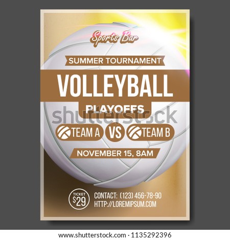 Volleyball Poster Vector. Volleyball Ball. Sand Beach. Design For Sport Bar Promotion. Vertical Club. Cafe, Pub Flyer. Summer Game. Championship Blank Invitation Illustration
