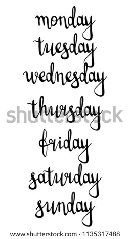 Handwritten inscription days of the week. Bounce letters isolated on white background, raster illustration