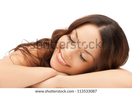 picture of happy sleeping woman at home