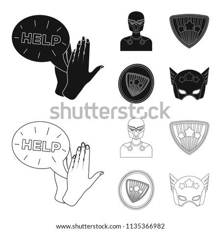 Man, mask, cloak, and other web icon in black,outline style.Costume, superman, superforce, icons in set collection.