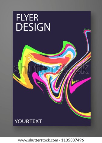 Vector business flyer template or corporate banner design with colorful waves on a dark background. Can be used for magazine cover, education, presentation, report. Eps 10