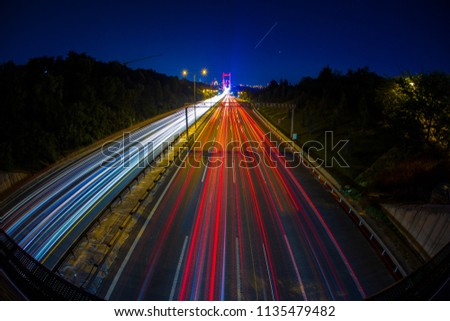 Long Exposure flowing traffic view from Istanbul during twilight