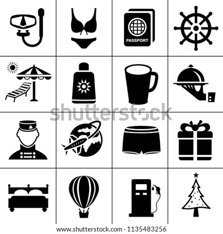 vector travel icons, vacation and tourism icons, hotel sign and symbols